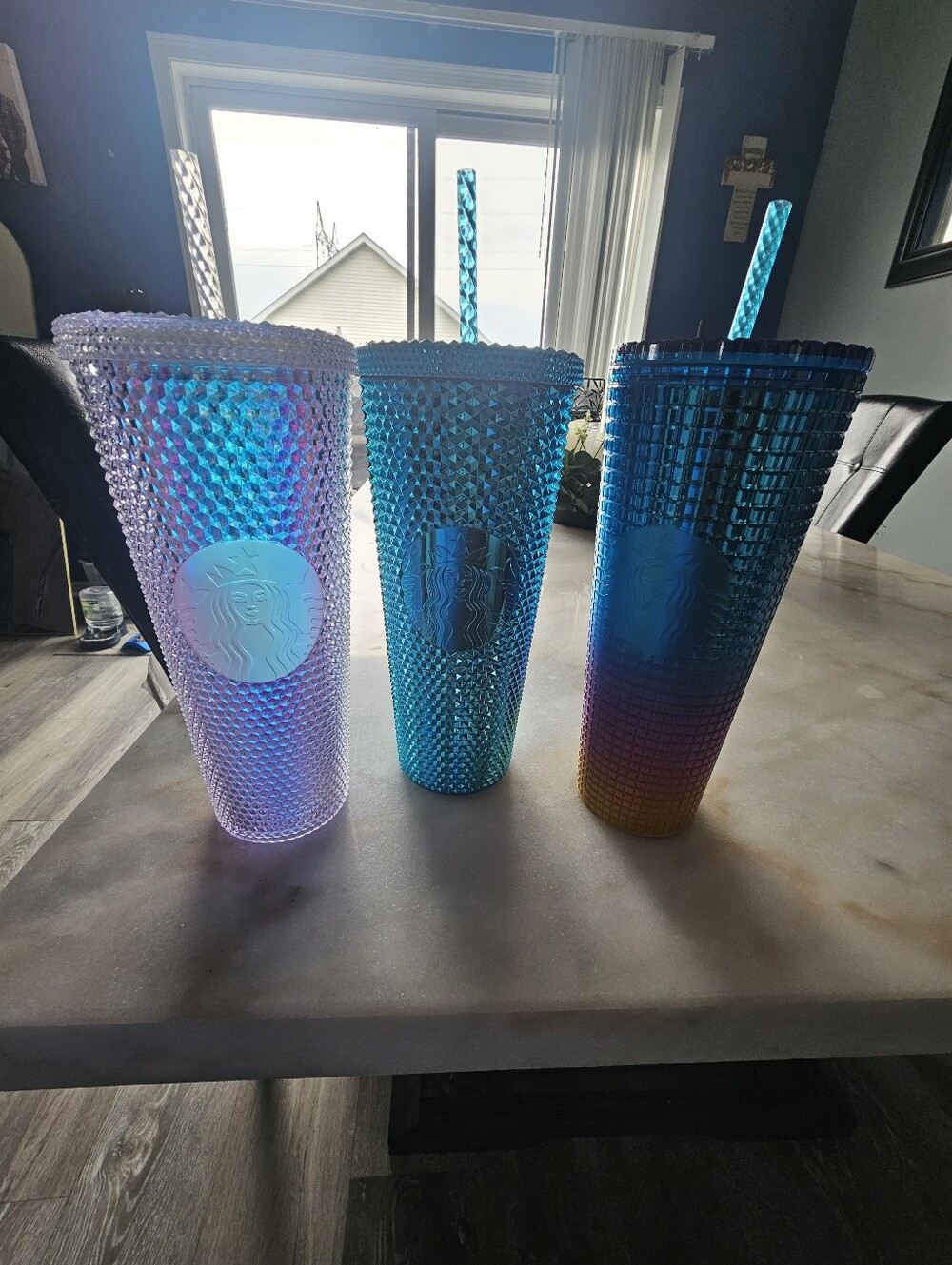 Starbucks Studded Iridescent Blue and Purple Cold Cups (Set of 3)